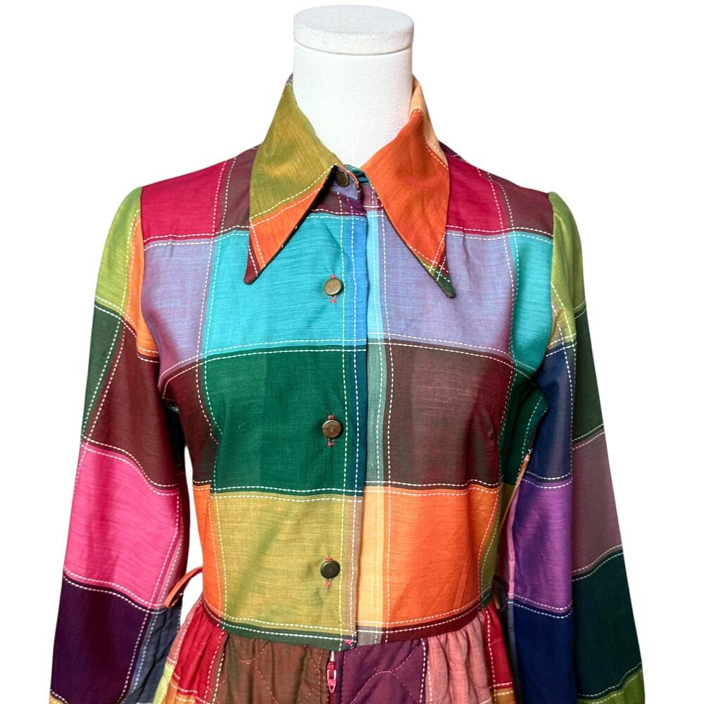 Nova Loungewear 1970s Vintage Dress Coat Quilted Skirt Size Fit S Long Sleeves - Picture 5 of 14